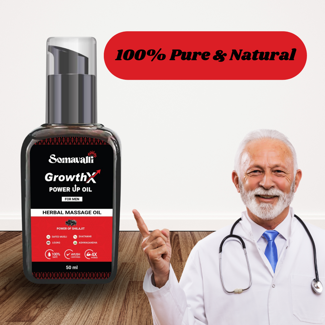 Somavalli GrowthX Power Up Massage Oil for Men | Lift-Up Oil for Men | Natural Lift-Up Formula with Ayurvedic Ingredients | 100% Pure and Natural | No side Effects | Pack of 1 | 50ml