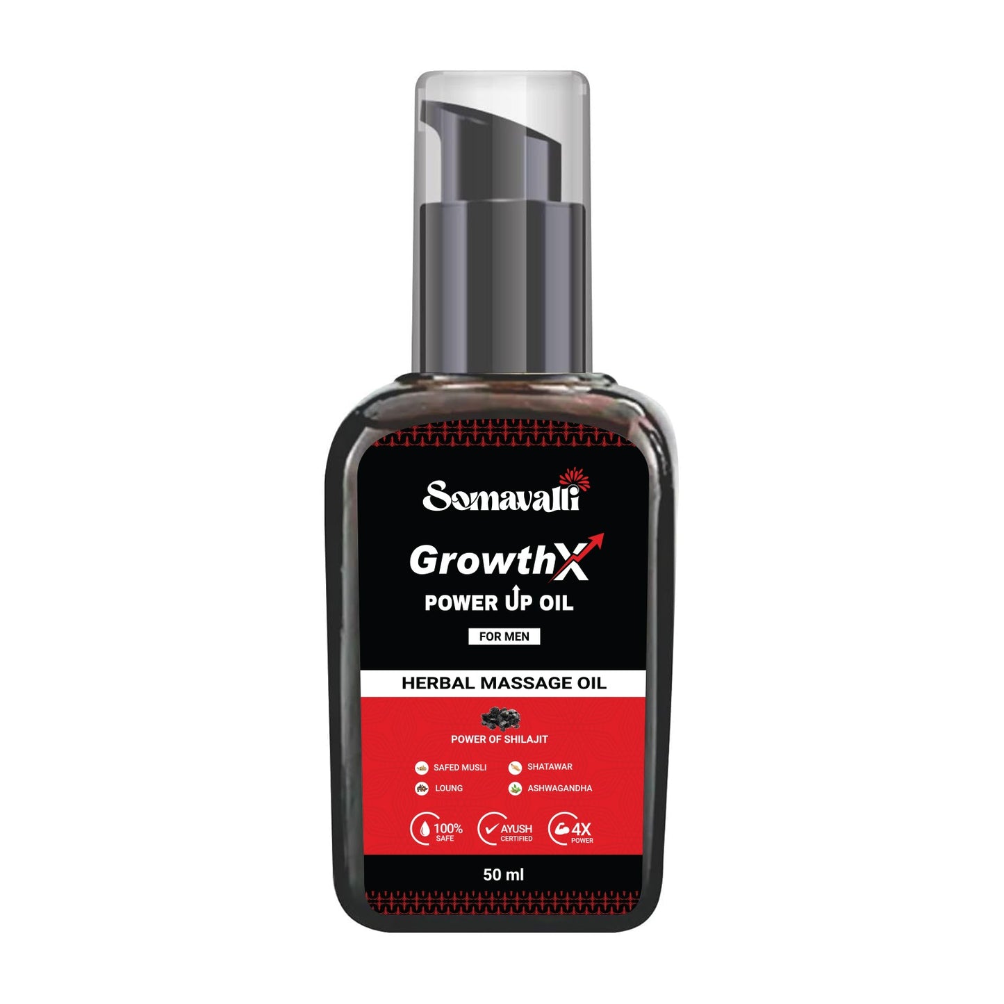 Somavalli GrowthX Power Up Massage Oil for Men | Lift-Up Oil for Men | Natural Lift-Up Formula with Ayurvedic Ingredients | 100% Pure and Natural | No side Effects | Pack of 1 | 50ml